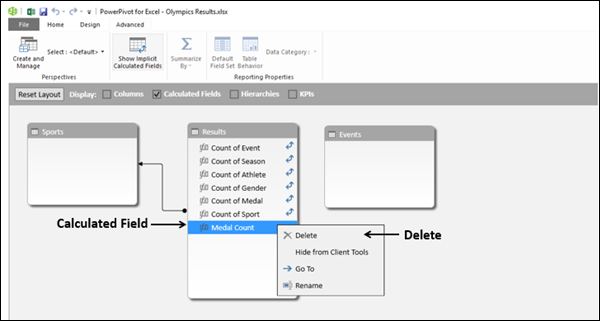 Deleting an Explicit Calculated Field in the Diagram View