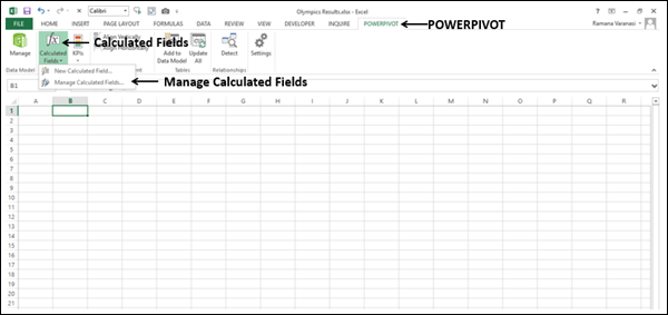 Deleting an Explicit Calculated Field in the Excel Window