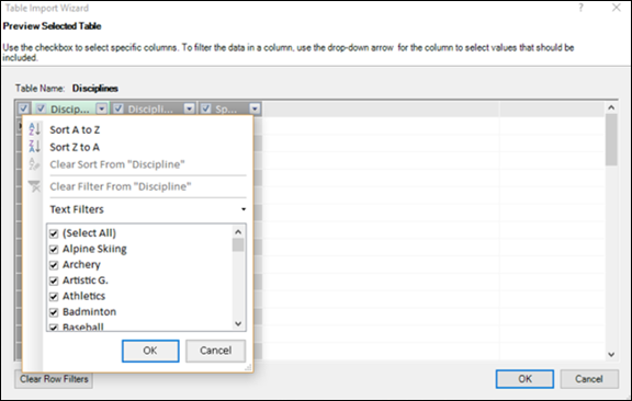 Preview Selected Table