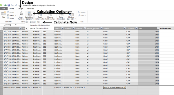 Recalculating DAX Formulas Manually