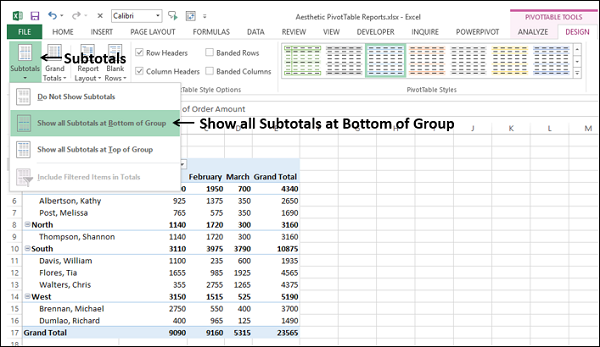 Click Subtotals