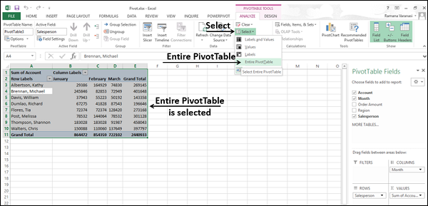 Entire PivotTable