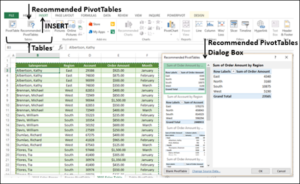 Recommended PivotTables