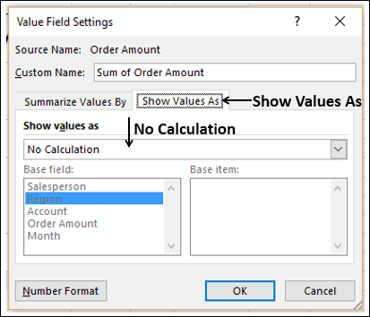 Show Values as