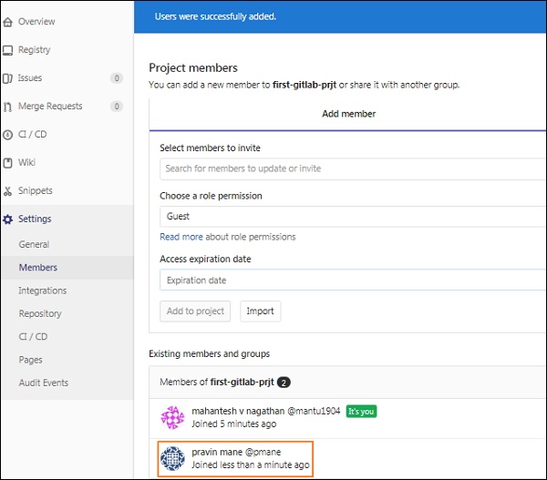 GitLab Adding User