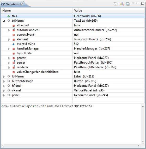 GWT Debug Variables