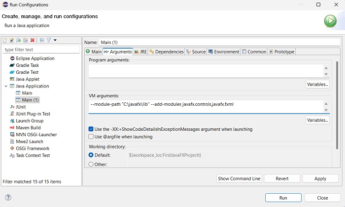 Adding VM Arguments