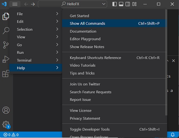 Visual Studio Show and Run Commands