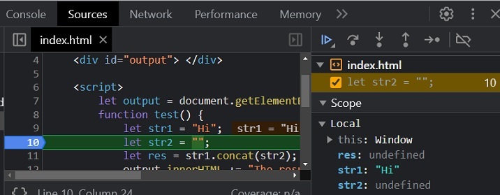 Debugging break point output