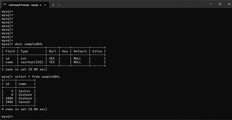 Sample DB Table