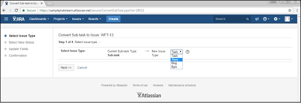 Convert subtask to an issue