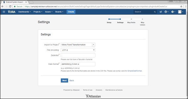 Settings of CSV File