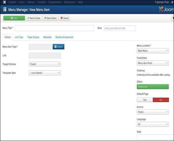 joomla Adding Menu Items