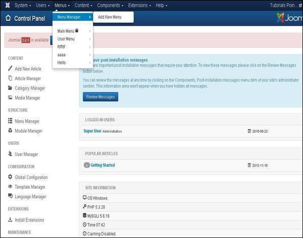 joomla Creating Submenus
