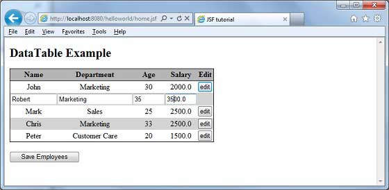 JSF Edit Data of datatable1