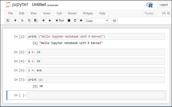 Jupyter notebook having R kernel