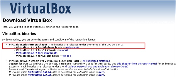 Virtual Box First Page