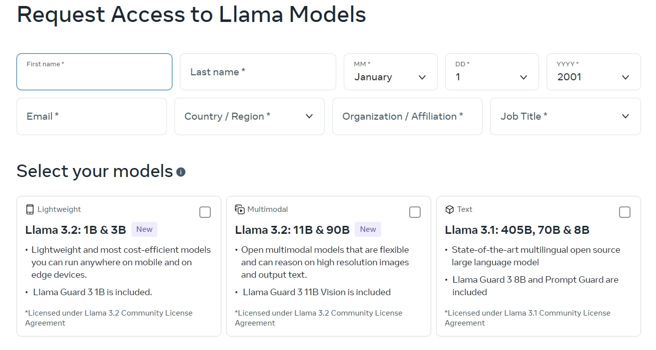 Fill out Request Form to Access to Llama Models