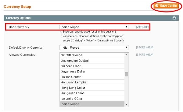 Magento Setup Currencies