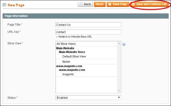 Magento Setup New Pages