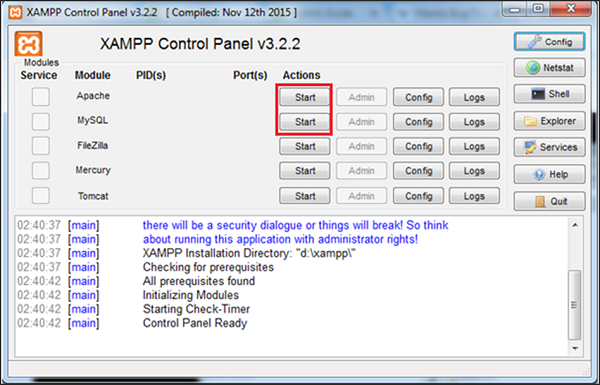 XAMPP Control Panel