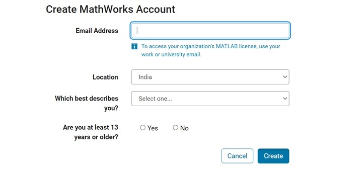 create mathworks account