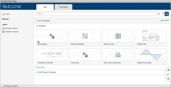 Simulink StartPage