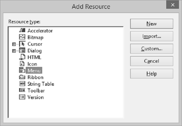 Add Resources Menu