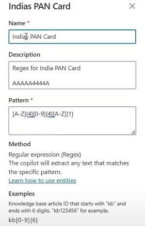 Steps to Create Regex Entities