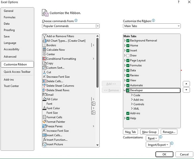 Enable the Developer Tab in Excel or Word