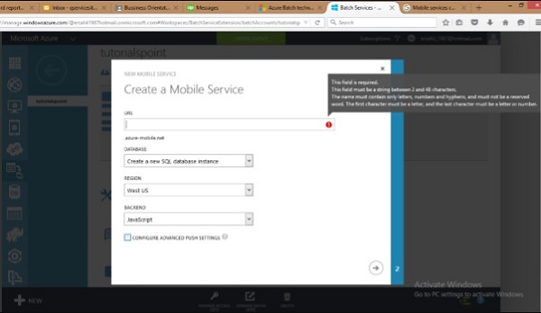 Create a Mobile Service