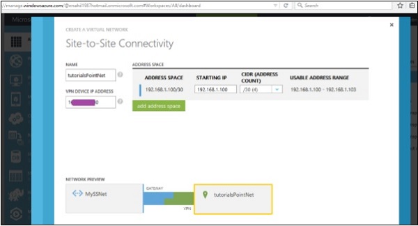 Site-to-Site Connectivity Address