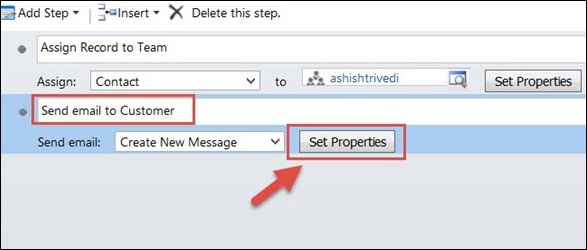 Mscrm Create workflow Step 8