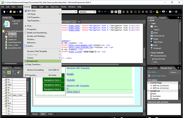 Format Menu