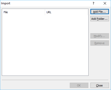 Import dialog