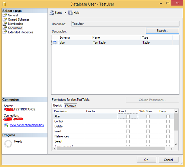 Database TestUser