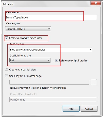 Add View Strongly Type