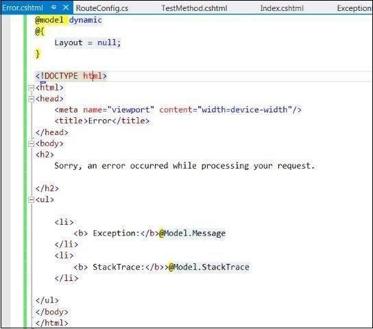 MVC Exception Common View