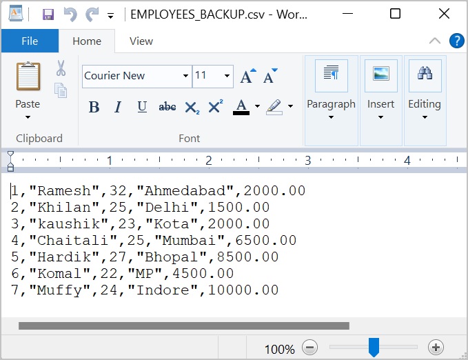 Import csv into database