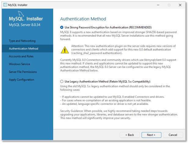 MySQL Authentication Method