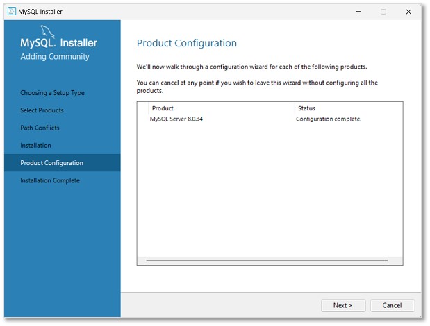 MySQL Product Configuration