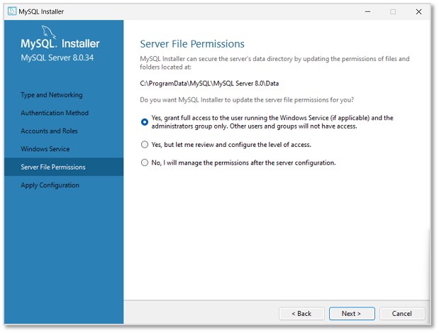 MySQL Server File Permissions