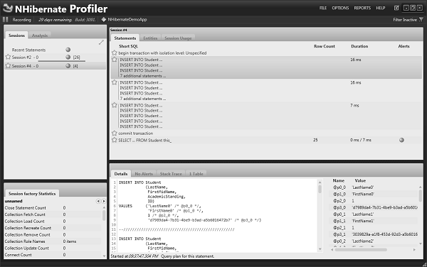 NHibernate profiler Round Trips