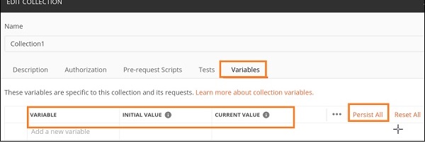 Variables tab