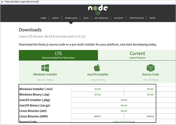 Installation of NodeJS