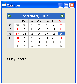 QCalendar Widget Output