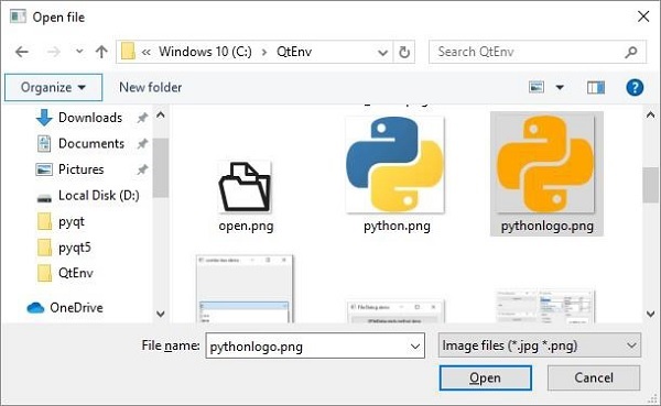 QFileDialog Widget Outputs