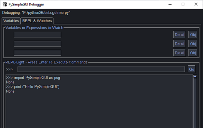 PysimpleGUI Debugger