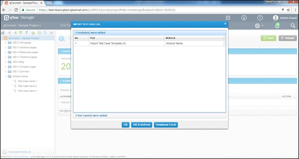 Import Test Case Log