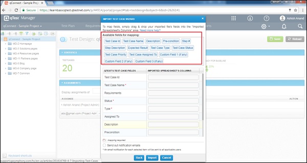 Test Design Available Fields